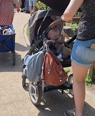 bags hanging from stroller