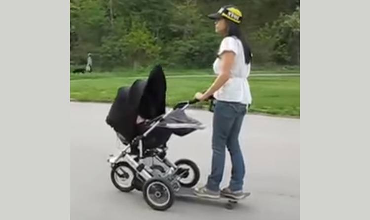 skateboard attached to stroller